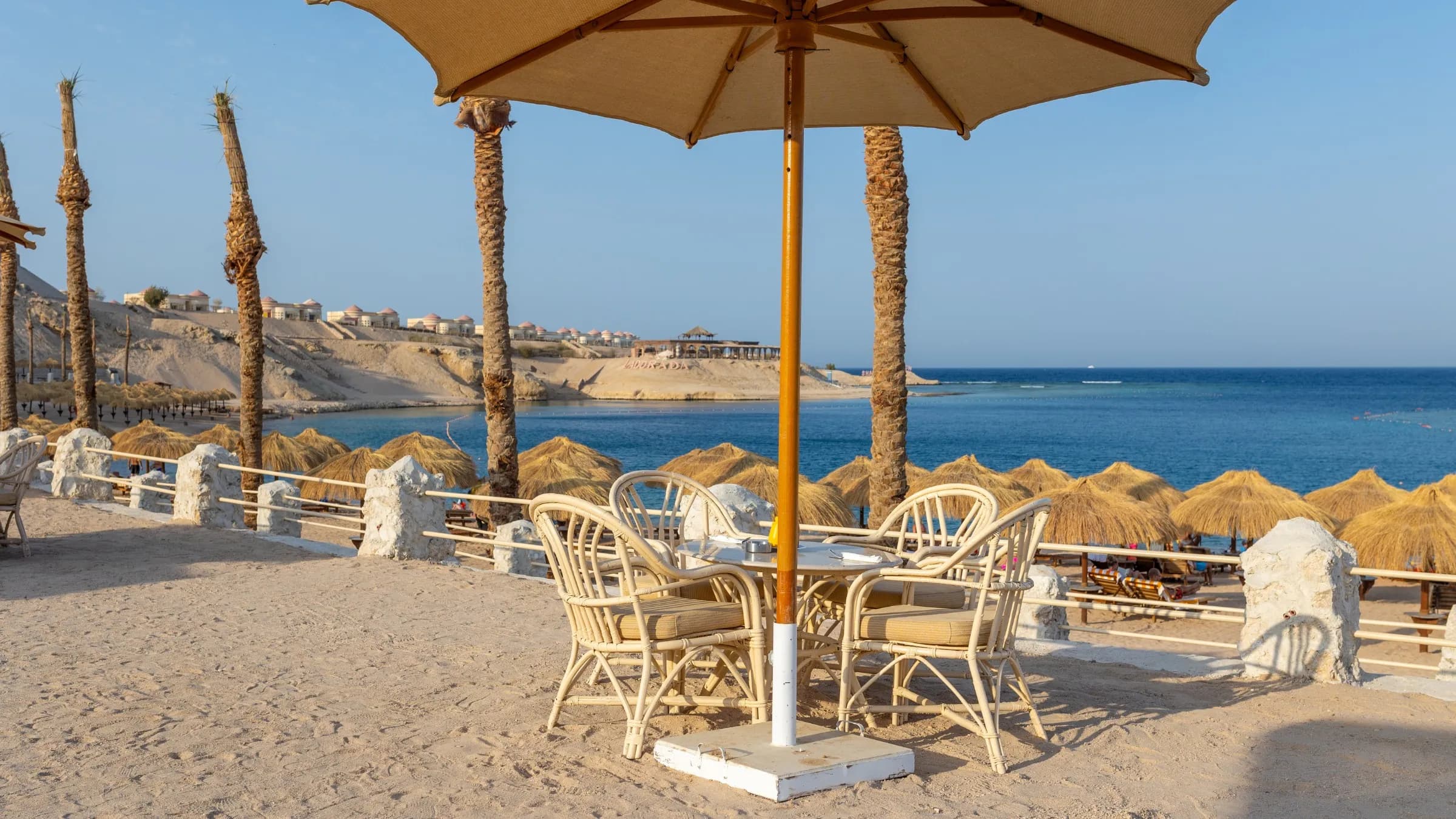 Terrace seating overlooking the Red Sea at Siva Golden Makadi